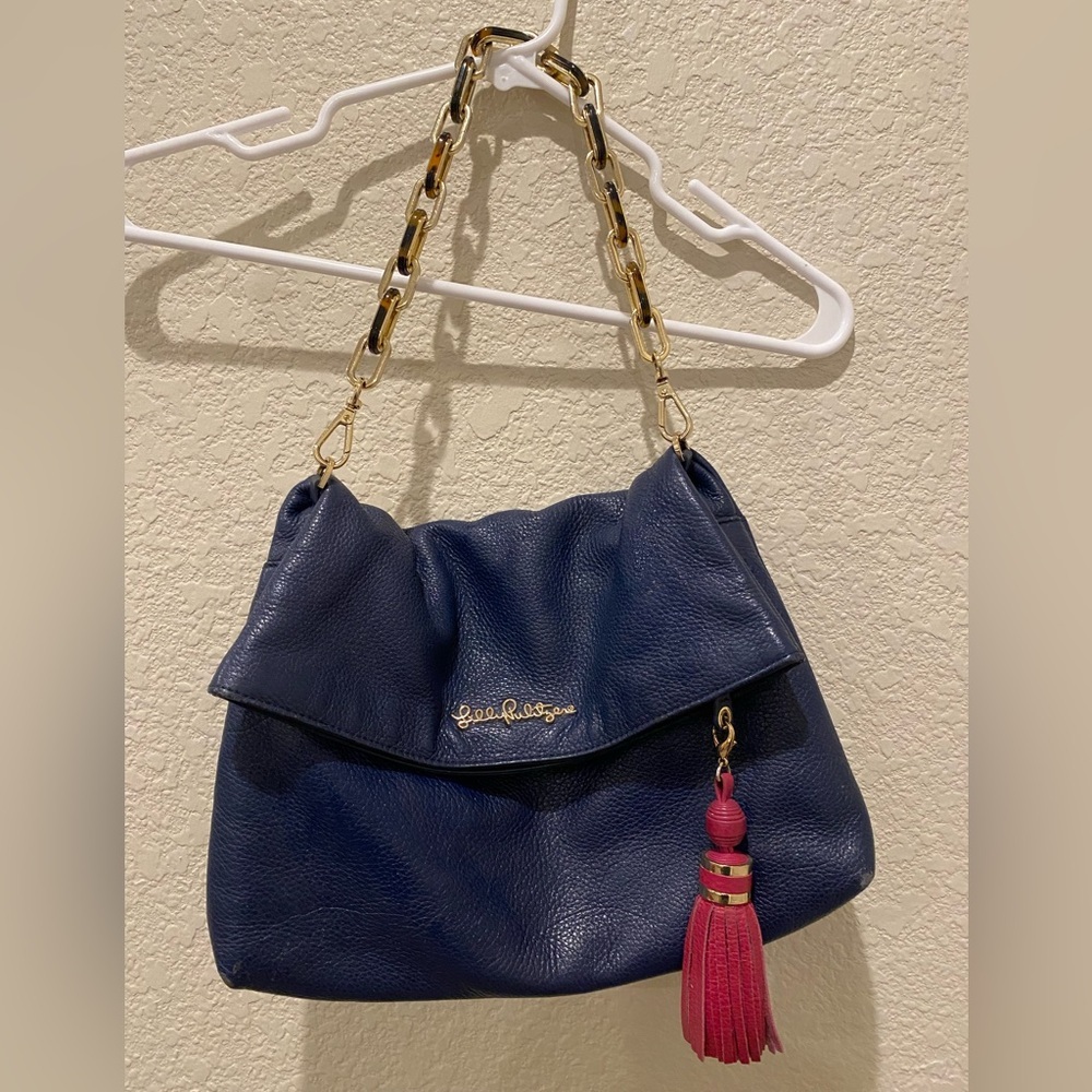 Lily Pulitzer navy leather purse tassel handbag